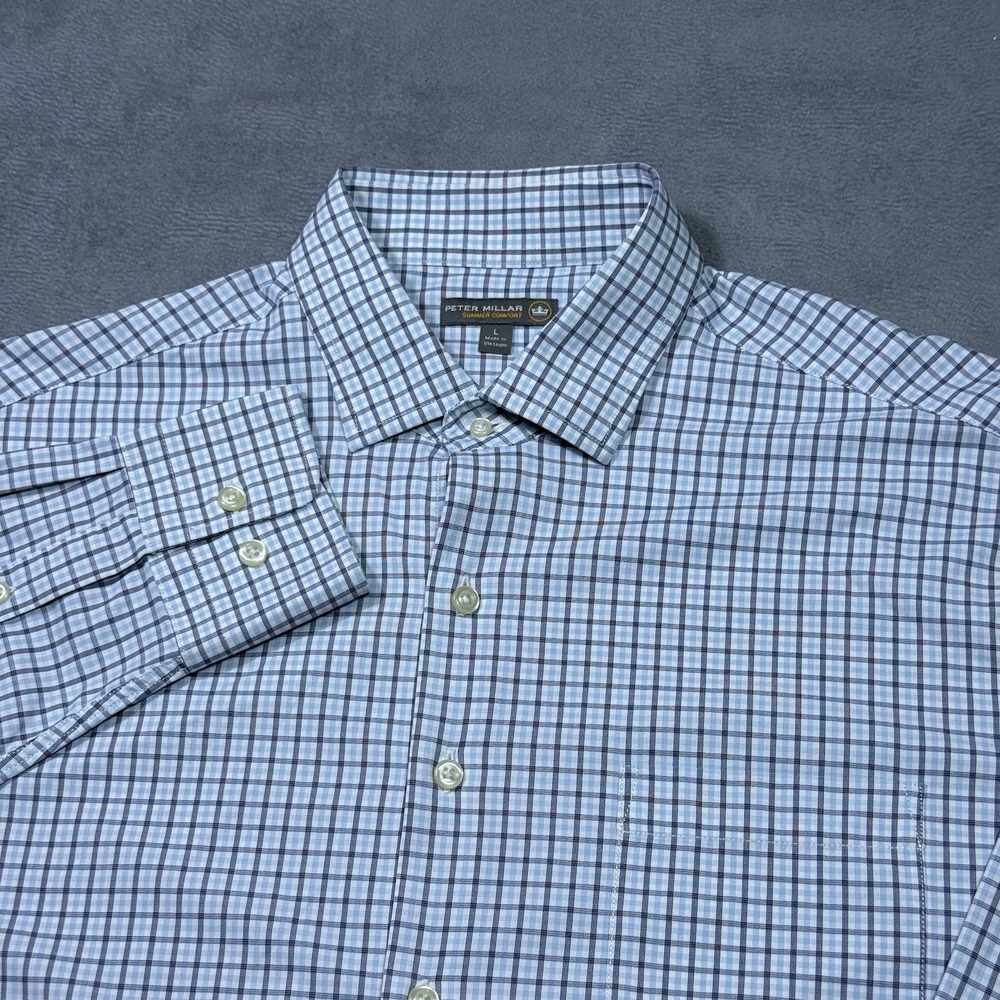 Peter Millar Summer Comfort Button Shirt Mens L Tattersall Performance Golf Dad